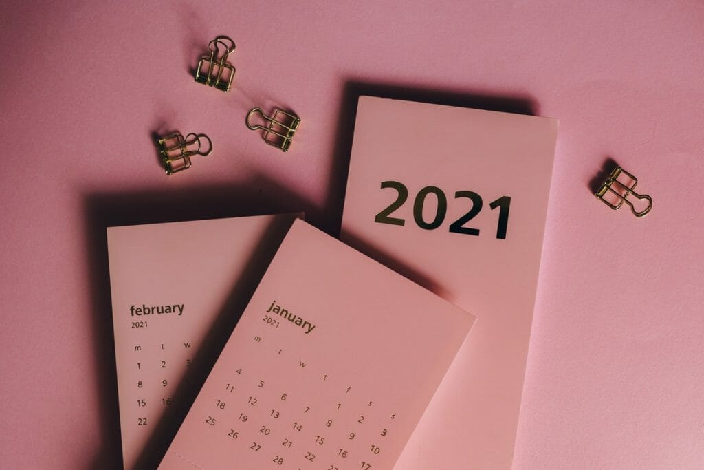 Pink calendar for 2021