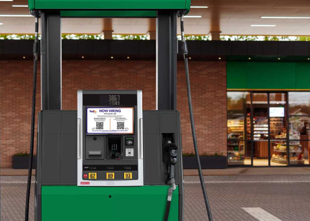 A digital display ad above a gas pump