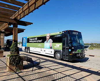 A Southwest bus with a Grand Casino ad wrap