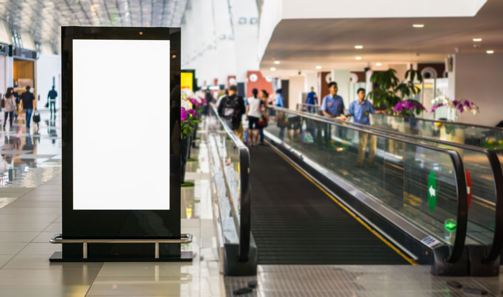 Blank billboard posters in the airport,Empty advertising billboard at aerodrome