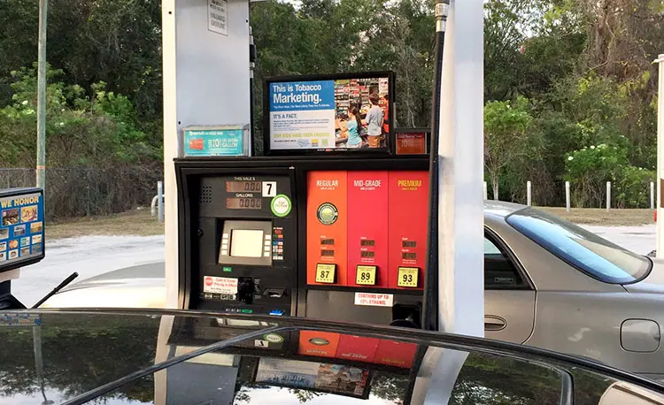 Anti-tobacco PSA atop a gas pump