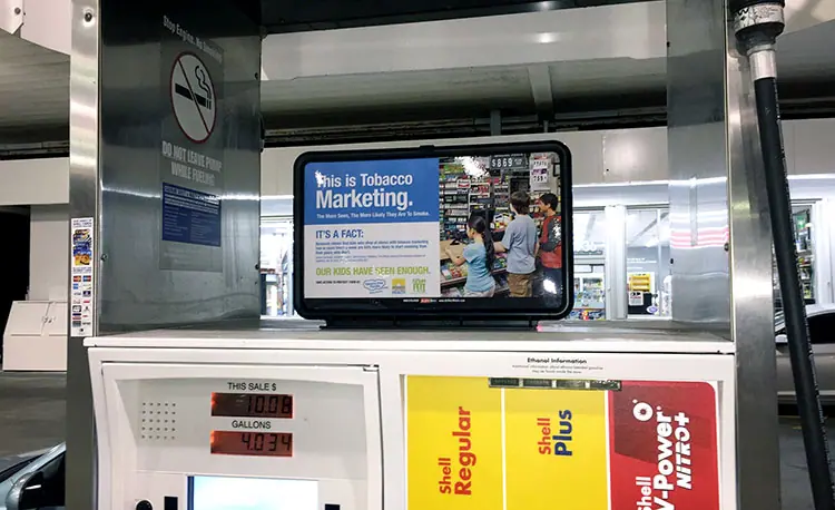 Anti-tobacco ad on top of a gas pump