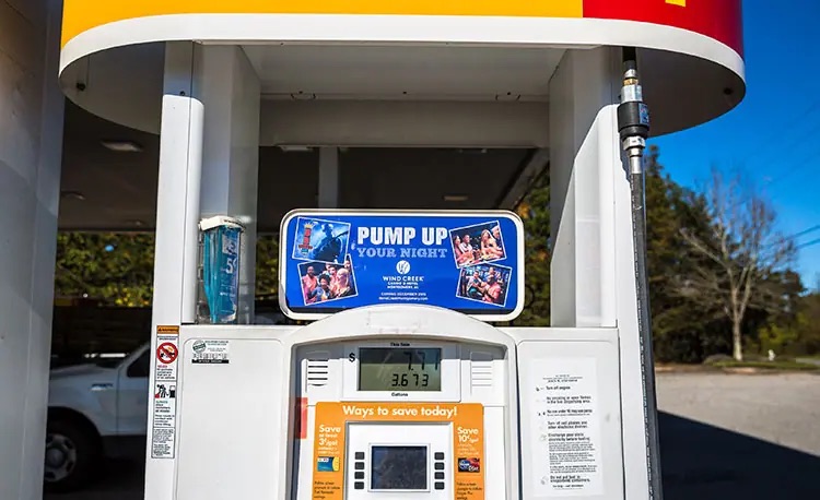 Pump Your Night Up advertisement for Wind Creek Casino on top of a gas pump