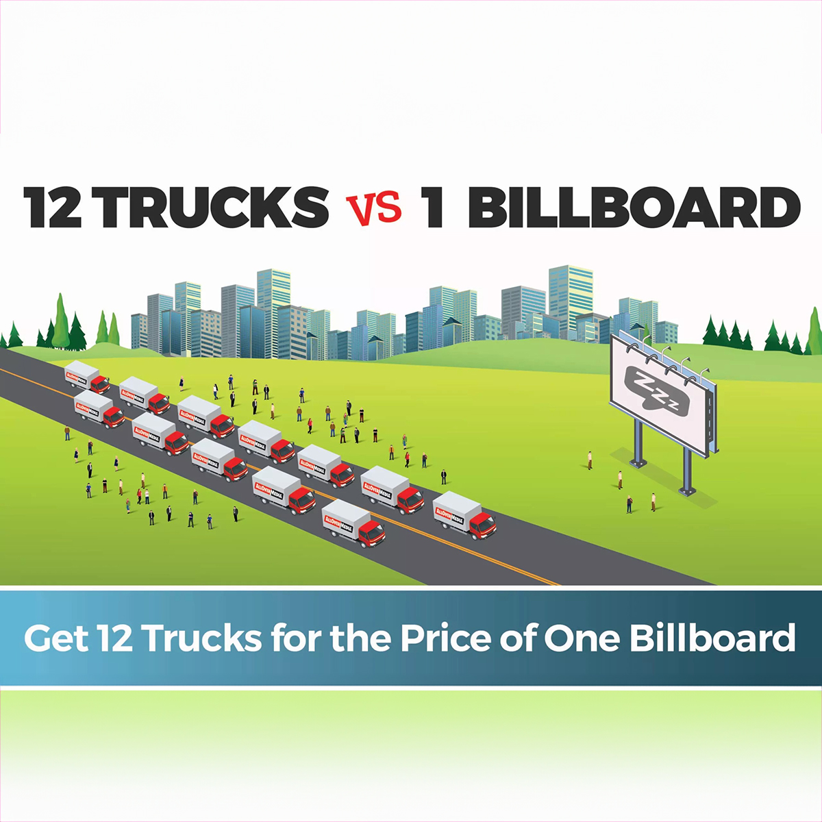 12 trucks vs. 1 billboard cost comparison infographic